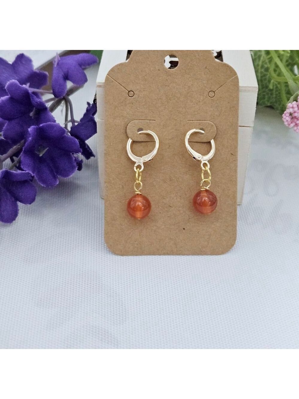 Genuine Carnelian Gemstone Hoop Earrings